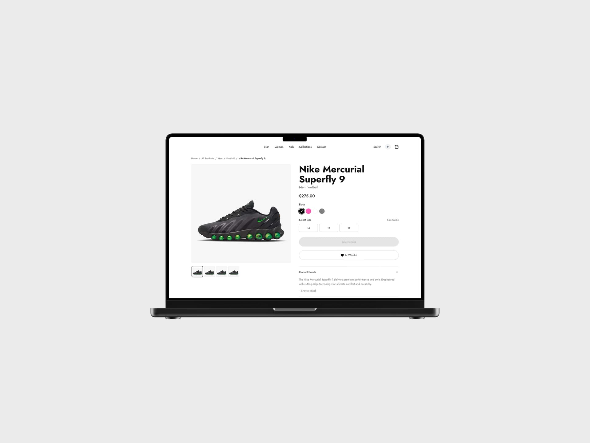 Product details page mockup