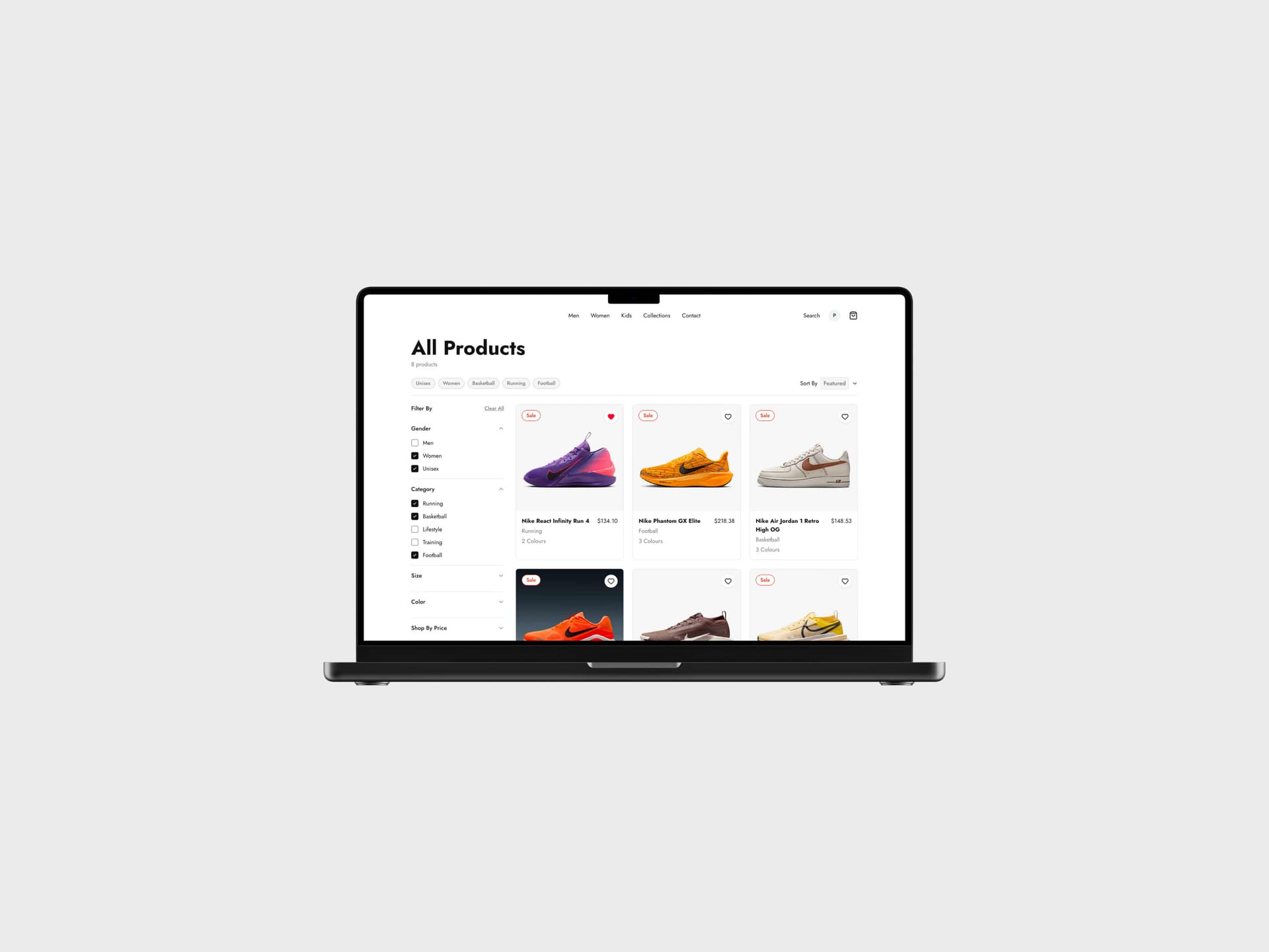 Product listing page mockup